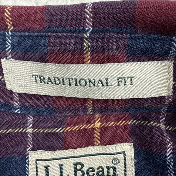 LL Bean Mens Large Flannel Shirt Blue and Red Plaid Button Down Traditional Fit - Picture 9 of 10